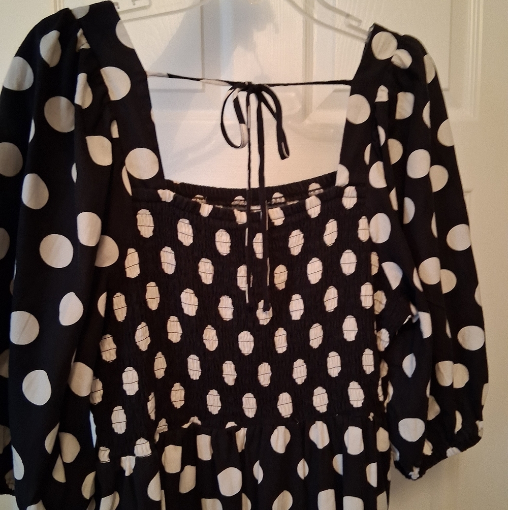 Ava & Viv Polkadot Black And White Babydoll Dress.  XL - Picture 2 of 7